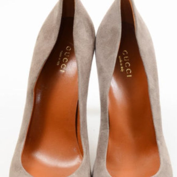 GUCCI GREY SUEDE BETTY ROUND TOE PLATFORM PUMPS - Picture 1 of 5